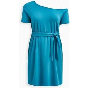 Torrid Off-Shoulder T-Shirt French Terry Acas Teal Callie Dress Women Sz L (12)